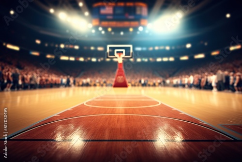 Basketball in a arena in background,Generative AI © dhiyaeddine