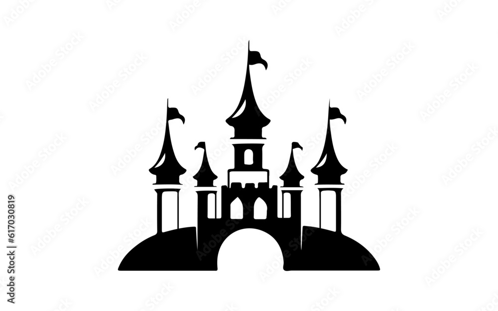 Castle shape isolated illustration with black and white style for template.