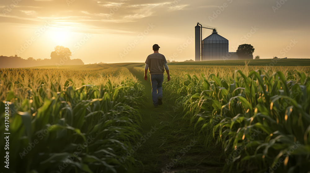 Fototapeta premium Farmer walking in the field