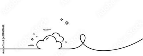 Cloudy weather line icon. Continuous one line with curl. Clouds sign. Sky symbol. Cloudy weather single outline ribbon. Loop curve pattern. Vector