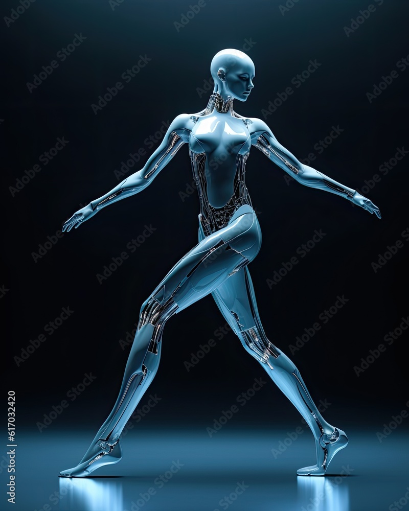 Female Humanoid Ballet Dancer in Pose
Feminine Android Busting Some Moves
Female Robot Raving
Feminine Cyborg Stance