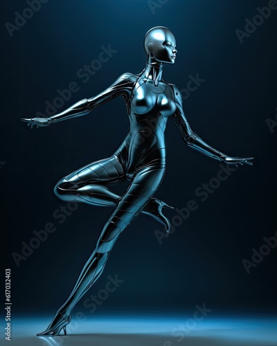 Female Humanoid Ballet Dancer in Pose Feminine Android Busting Some Moves Female Robot Raving Feminine Cyborg Stance