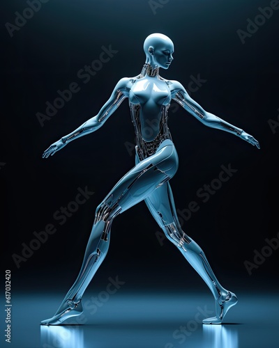 Female Humanoid Ballet Dancer in Pose Feminine Android Busting Some Moves Female Robot Raving Feminine Cyborg Stance
