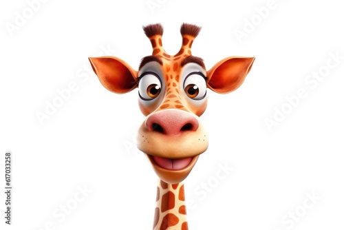 3D giraffe funny cartoon character on white background Generative AI Illustration