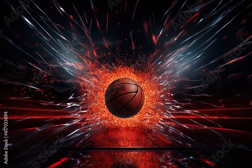 Lose up of ball in the net Scoring the winning points basketball concept,Generative AI photo