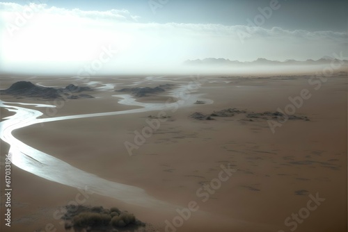 grey desert landscape small dunes vast landscape fog moody alien landscape 