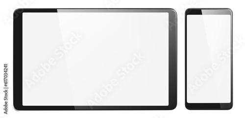 Tablet computer and smartphone with blank screens, cut out