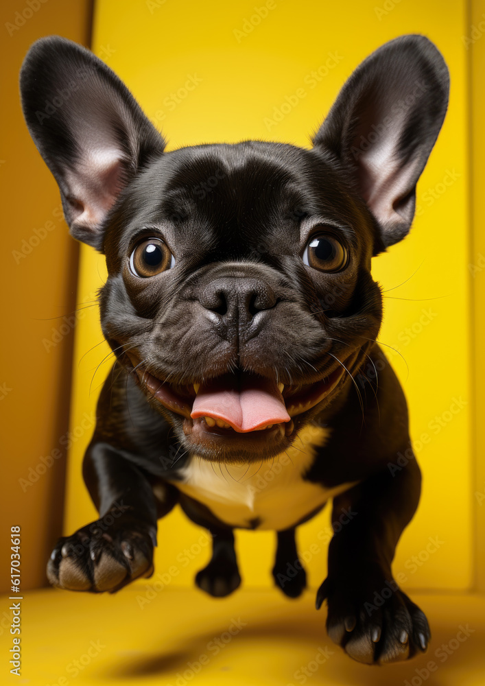 French Bulldog on a Yellow Background-Generative AI