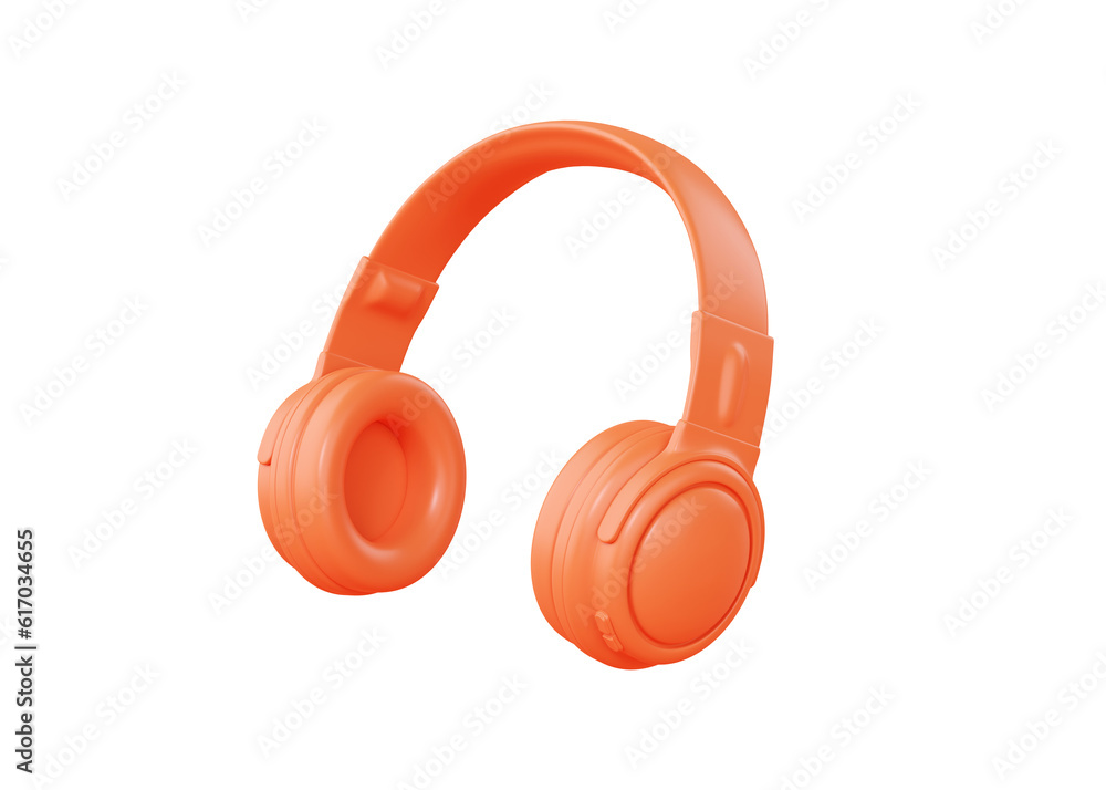 Headphones 3d render icon - orange sound gadget, dj earphone and flying music device. Wireless audio accessory concept Headphones 3d render icon - orange sound gadget, dj earphone and flying music device. Wireless audio accessory concept