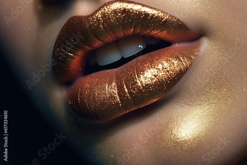 Perfect Lips, Sensuality, glitter, Lipstick, Women, Sexy girl mouth close up Beauty young woman,Generative AI photo