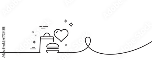 Food donation line icon. Continuous one line with curl. Charity sign. Charitable organization symbol. Food donation single outline ribbon. Loop curve pattern. Vector