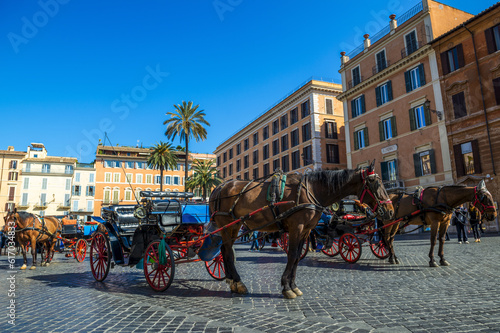 Billede på lærred Calèches touristiques Piazza di Spagna à Rome