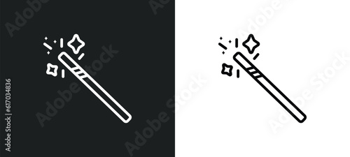 wand line icon in white and black colors. wand flat vector icon from wand collection for web, mobile apps and ui.