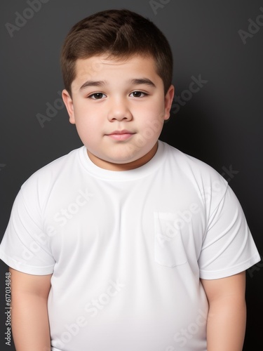 An overweight boy on studio background. Generative AI