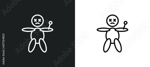voodoo doll line icon in white and black colors. voodoo doll flat vector icon from voodoo doll collection for web, mobile apps and ui.