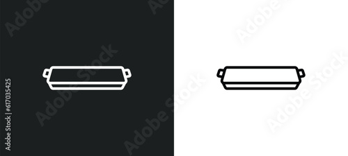 tray line icon in white and black colors. tray flat vector icon from tray collection for web, mobile apps and ui.