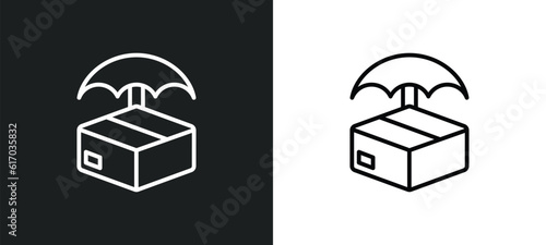 delivery insurance line icon in white and black colors. delivery insurance flat vector icon from delivery insurance collection for web, mobile apps and ui.
