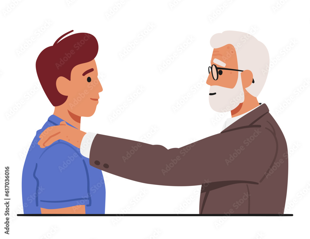 A Touching Gesture Of Guidance And Wisdom As The Old Man Character Places His Hand On The Young Man's Shoulders A Touching Gesture Of Guidance And Wisdom As The Old Man Character Places His Hand On The Young Man's Shoulders