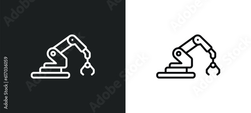 robotic arm, line icon in white and black colors. robotic arm, flat vector icon from robotic arm, collection for web, mobile apps and ui.