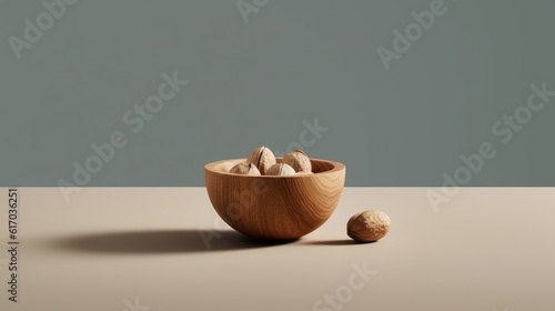 Assorted nuts showcased in a minimalist. AI generated