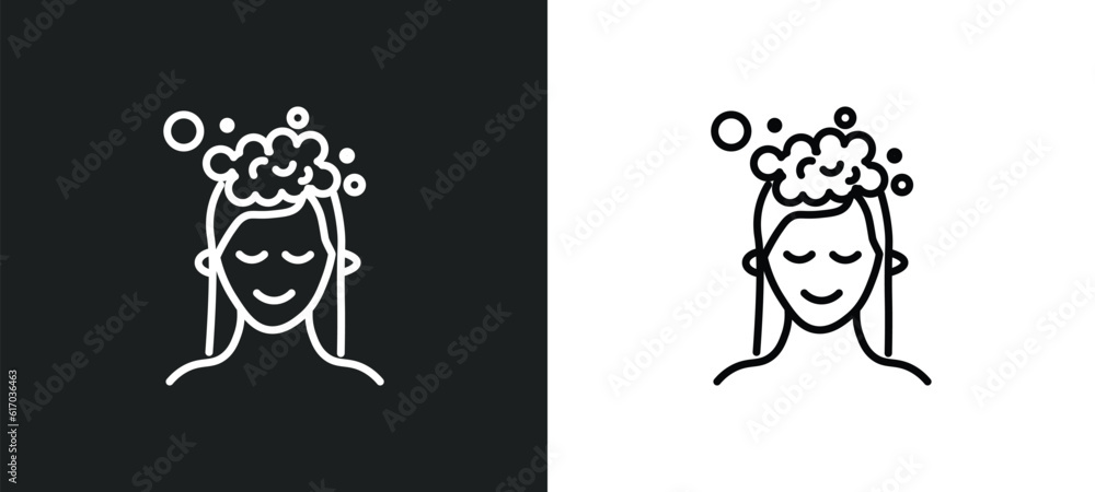 hair washing line icon in white and black colors. hair washing flat vector icon from hair washing collection for web, mobile apps and ui.