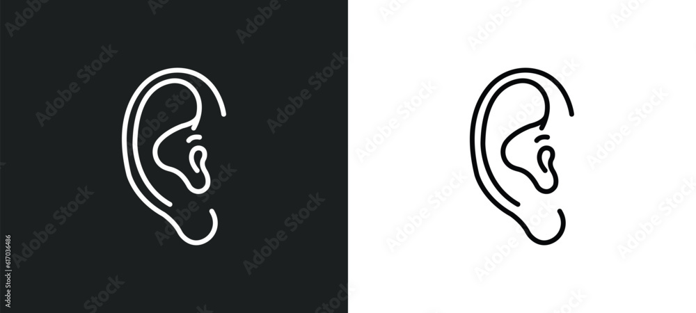 Obraz premium human ear line icon in white and black colors. human ear flat vector icon from human ear collection for web, mobile apps and ui.