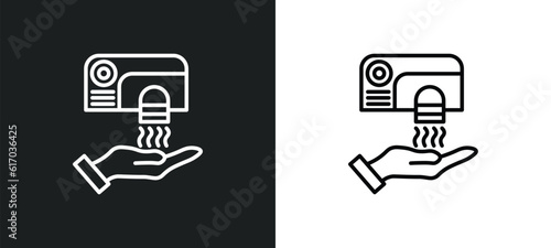 hand dryer line icon in white and black colors. hand dryer flat vector icon from hand dryer collection for web, mobile apps and ui.