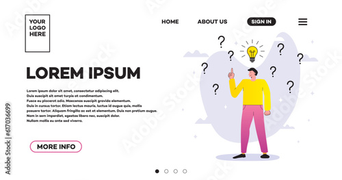 Human with lightbulb bussines concept web page. Vector 10 eps