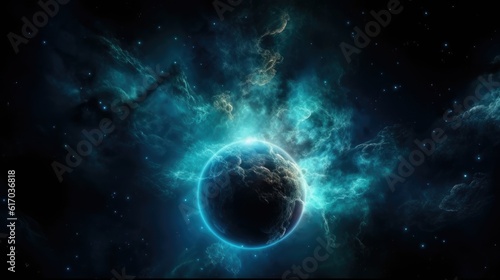 Blue realistic planet in space. Universe and planet