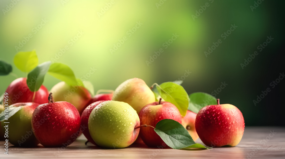 Apple harvest background, copy space, generative ai Apple harvest background, copy space, generative ai