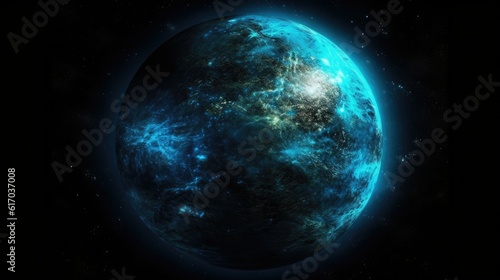 Blue realistic planet in space. Universe and planet