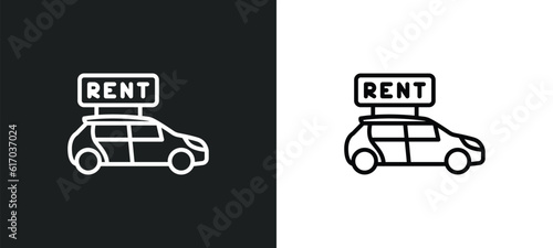 rent a car line icon in white and black colors. rent a car flat vector icon from rent a car collection for web, mobile apps and ui.