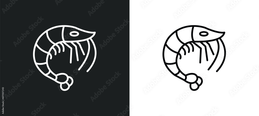 shrimp line icon in white and black colors. shrimp flat vector icon from shrimp collection for web, mobile apps and ui.