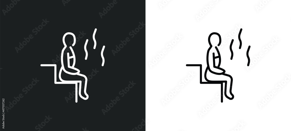 sauna line icon in white and black colors. sauna flat vector icon from sauna collection for web, mobile apps and ui. sauna line icon in white and black colors. sauna flat vector icon from sauna collection for web, mobile apps and ui.