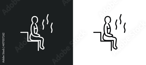 sauna line icon in white and black colors. sauna flat vector icon from sauna collection for web, mobile apps and ui.