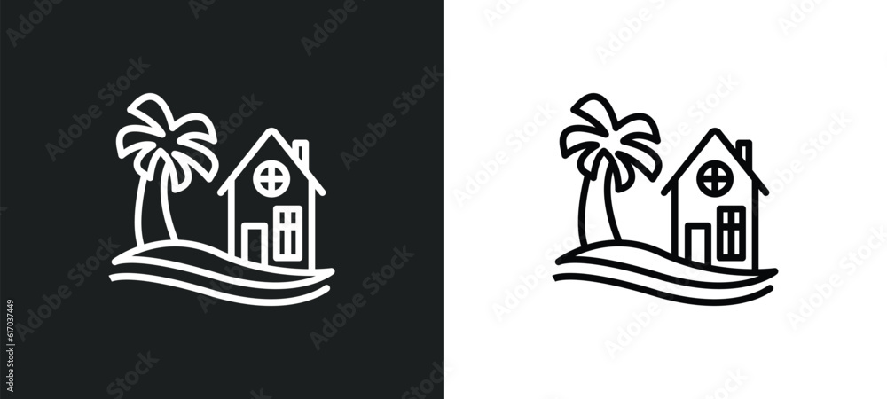 beach house line icon in white and black colors. beach house flat vector icon from beach house collection for web, mobile apps and ui.