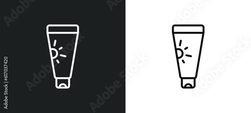 sunscreen bottle line icon in white and black colors. sunscreen bottle flat vector icon from sunscreen bottle collection for web, mobile apps and ui.