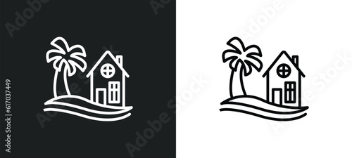 beach house line icon in white and black colors. beach house flat vector icon from beach house collection for web, mobile apps and ui.