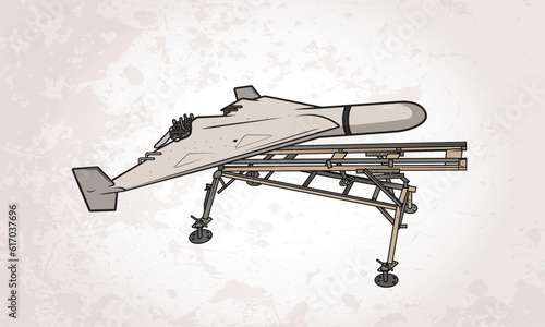 Vector graphic of a loitering munition on launch stand
