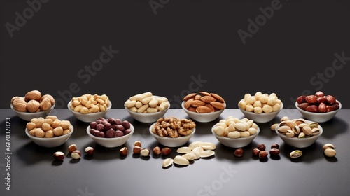 A vibrant and visually appealing composition of different nuts. AI generated