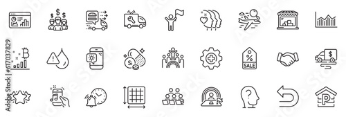 Icons pack as Waterproof, Money diagram and Square area line icons for app include Teamwork, Leadership, Lgbt outline thin icon web set. Psychology, Search flight, Undo pictogram. Vector