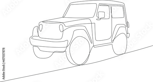 Continuous line drawing of off road car, Car minimalist concept, transportation, electric car, vector, simple line, transportation.