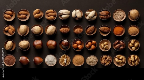 Nut fusion different nuts, combining textures and flavors in a minimalist composition. AI generated