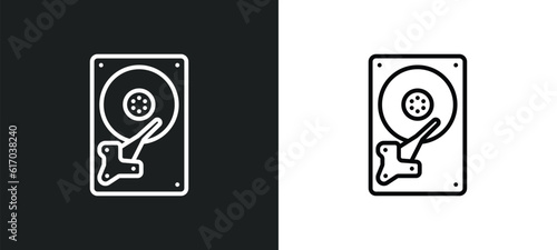 harddrive line icon in white and black colors. harddrive flat vector icon from harddrive collection for web, mobile apps and ui.