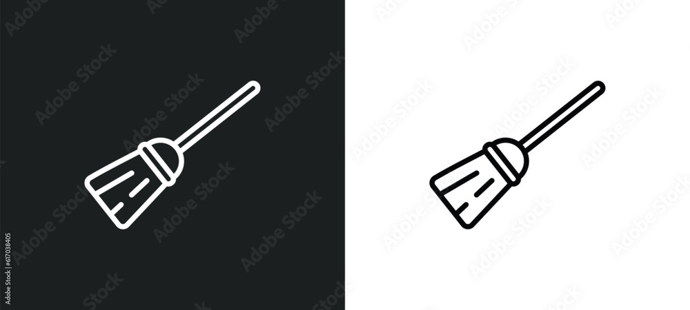 magic broom line icon in white and black colors. magic broom flat vector icon from magic broom collection for web, mobile apps and ui. magic broom line icon in white and black colors. magic broom flat vector icon from magic broom collection for web, mobile apps and ui.