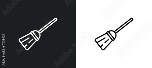 magic broom line icon in white and black colors. magic broom flat vector icon from magic broom collection for web, mobile apps and ui.