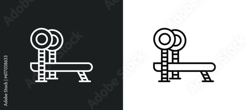 bench press line icon in white and black colors. bench press flat vector icon from bench press collection for web, mobile apps and ui.