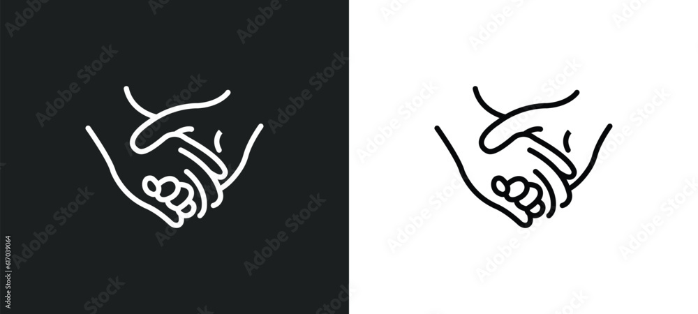 holding hands line icon in white and black colors. holding hands flat vector icon from holding hands collection for web, mobile apps and ui.