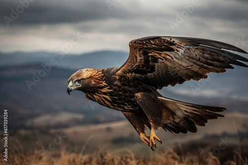 An eagle flying in search of prey