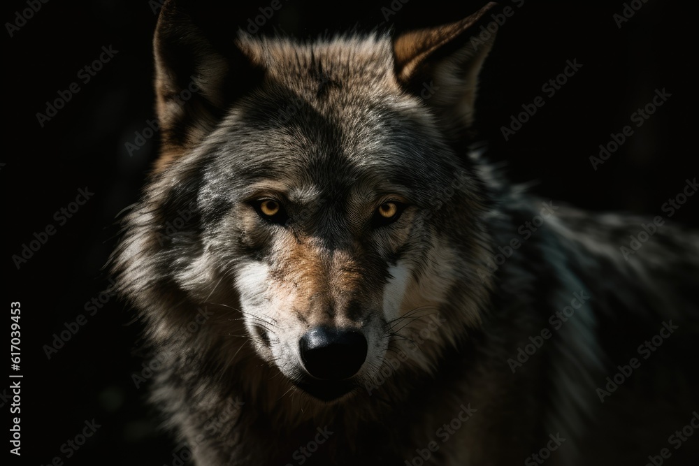 Cold and wise wolf face